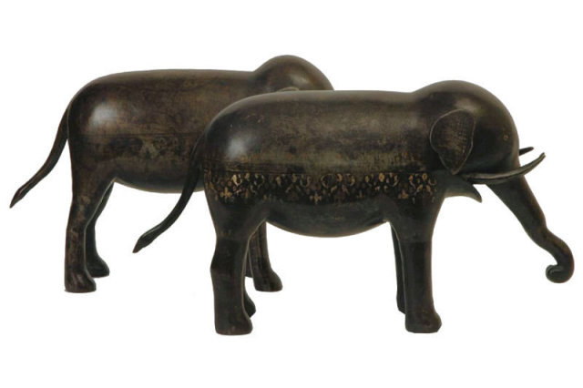 Pair of Persian Qajar Dynasty Patinated Steel Elephant Figurines