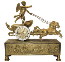 Anitque French Directoire Empire Period Chariot Form Bronze Mantel Clock