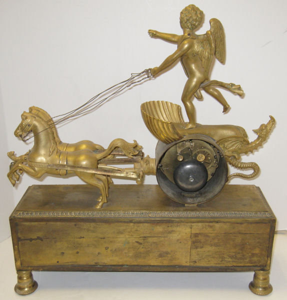 Anitque French Directoire Empire Period Chariot Form Bronze Mantel Clock