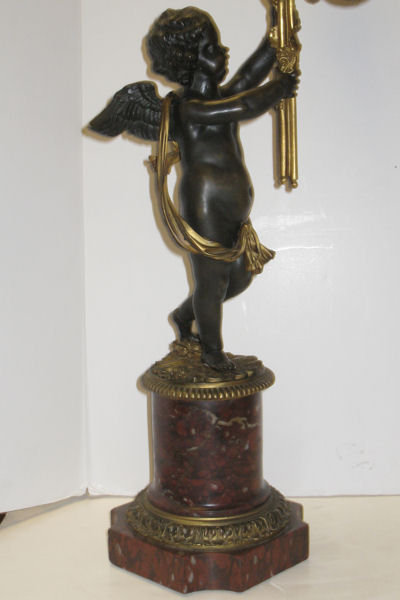 Pair of French Figural Cherub Bronze Candelabra