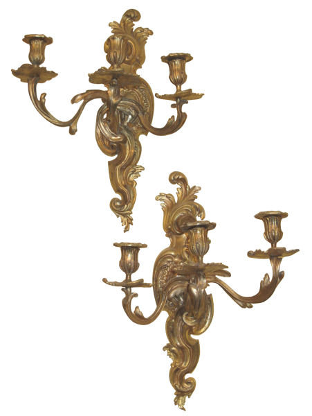 Pair of Organic Form Ormolu Bronze Louis XV Style Sconces