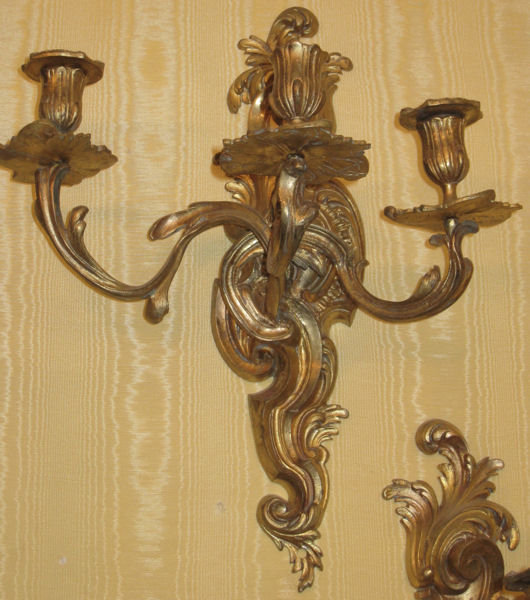 Pair of Organic Form Ormolu Bronze Louis XV Style Sconces