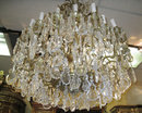 Palatial Antique 34-Candle Brass and Crystal Chandelier