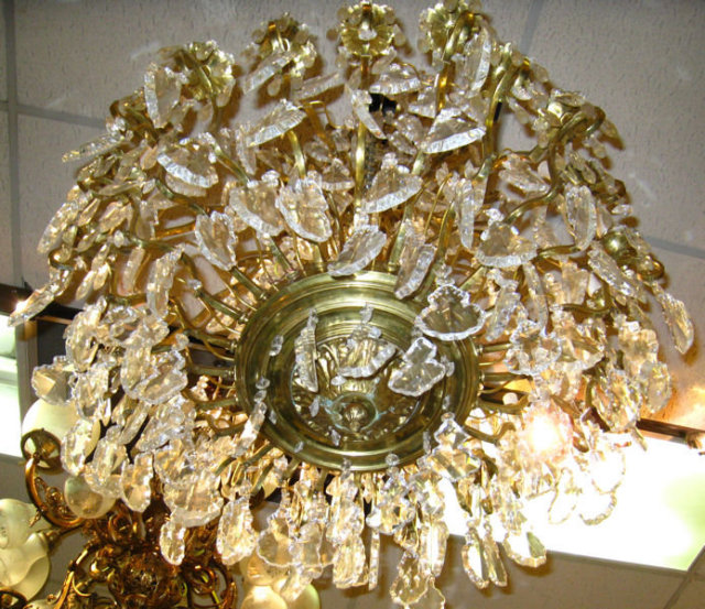 Palatial Antique 34-Candle Brass and Crystal Chandelier