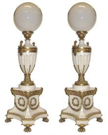 Pair of Neoclassical Marble and Bronze Torchere Floor Lamps