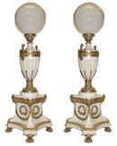 Pair of Neoclassical Marble and Bronze Torchere Floor Lamps
