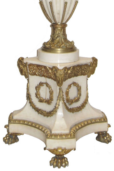 Pair French Empire Style Marble and Bronze Torchere Floor Lamps