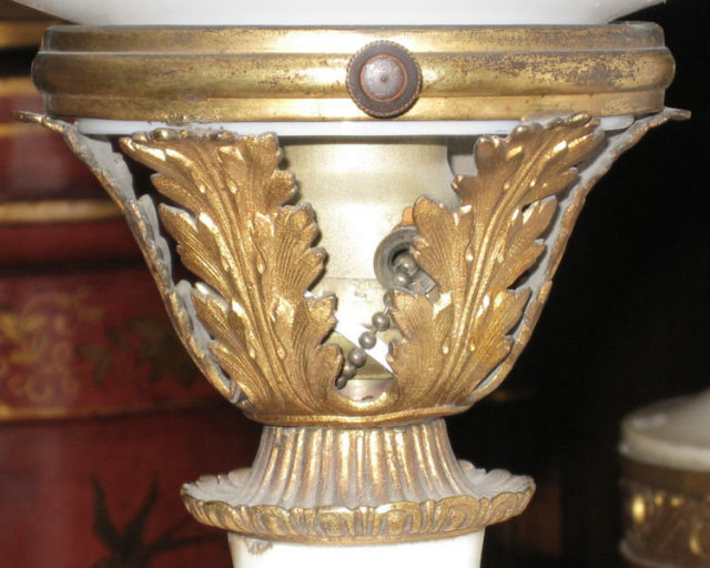 Pair French Empire Style Marble and Bronze Torchere Floor Lamps