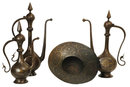Group of Islami Persian Qajar Gold and Silver Inlaid Steel Ewers and Basin