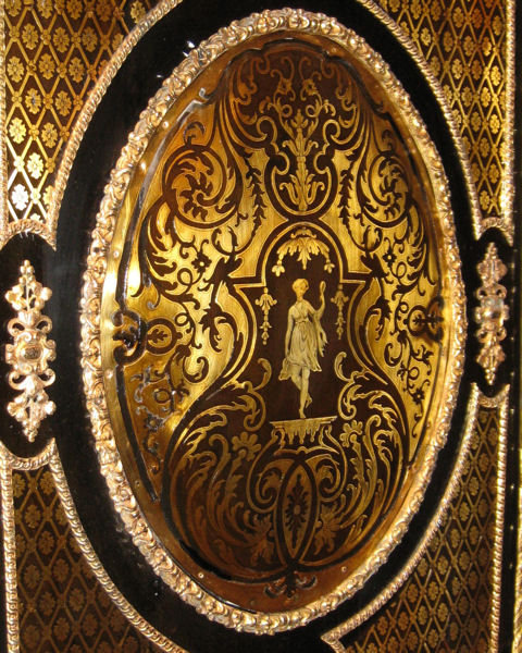 Napoleon III Bronze Mounted Ebonized Cabinet Bookcase with Brass Marquetry