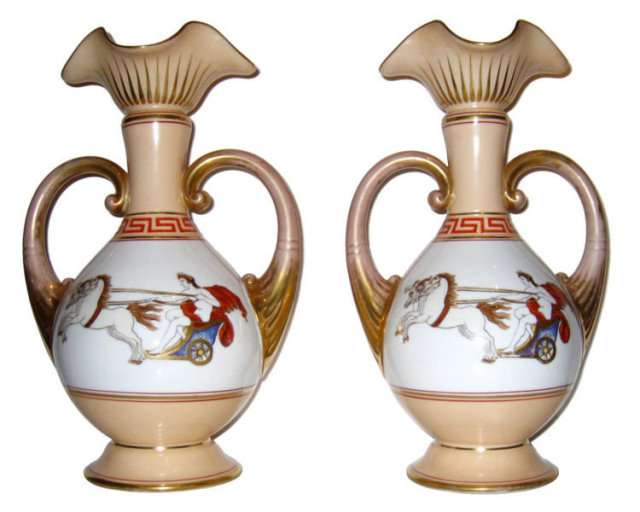 Pair Roman Neoclassical Paris Porcelain Vases