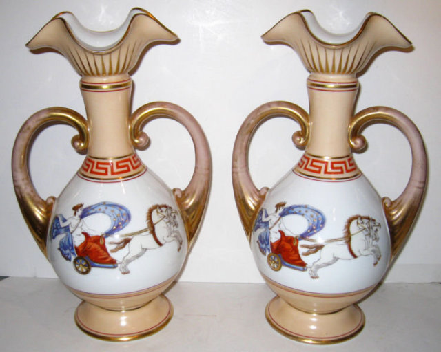 Pair Roman Neoclassical Paris Porcelain Vases