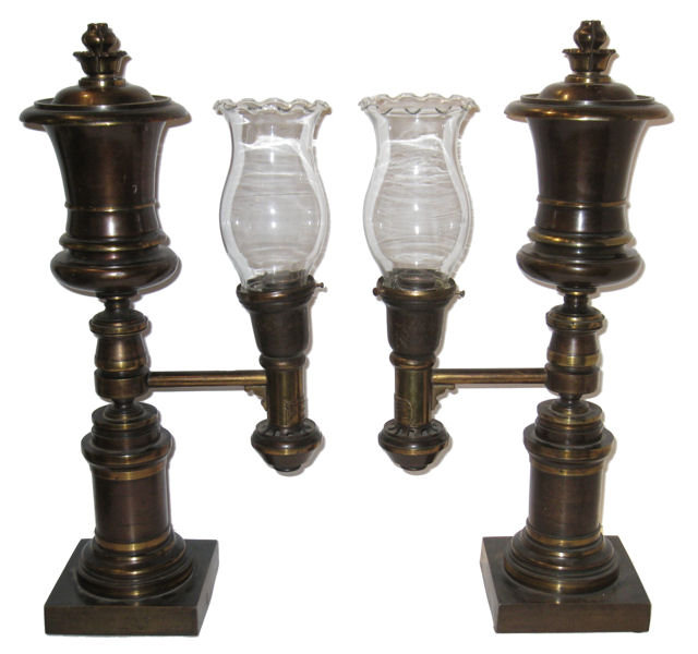 Pair of English Regency Style Bronze Argand Lamps by Samuel S. Messenger & Sons