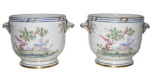 Pair of Porcelain Chinoiserie Wine Coolers with Exotic Painted Birds by Sevres