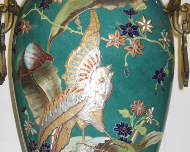 Pair of French Exotic Japanese Style Bronze Mounted Porcelain Vases by St. Denis