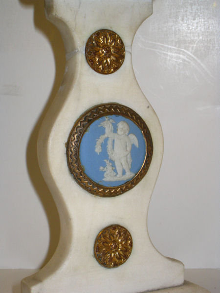 Pair of Marble and Bronze Candelabra with Neoclassical Jasperware Medallions