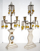 Pair of Marble and Bronze Candelabra with Neoclassical Jasperware Medallions