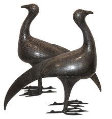 Pair of Antique Islamic Persian Qajar Period Patinated Steel Bird Figurines
