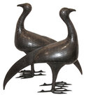 Pair of Antique Islamic Persian Qajar Period Patinated Steel Bird Figurines