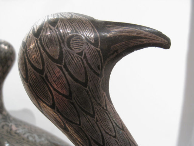 Pair of Antique Islamic Persian Qajar Period Patinated Steel Bird Figurines