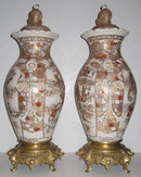 Pair of Japanese Bronze Mounted Earthenware Satsuma Vases