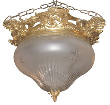 Louis XVI Style Dore Bronze & Etched Crystal Coupe Chandelier