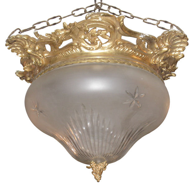 Louis XVI Style Dore Bronze & Etched Crystal Coupe Chandelier