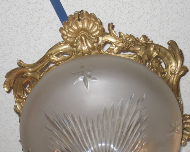 Louis XVI Style Dore Bronze & Etched Crystal Coupe Chandelier