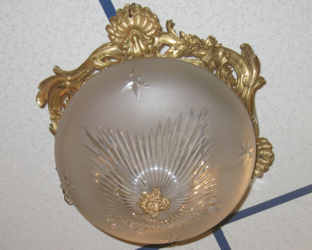 Louis XVI Style Dore Bronze & Etched Crystal Coupe Chandelier
