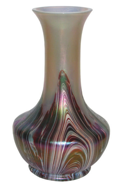 Iridescent Pulled Feather Glass Vase by Rindskopf