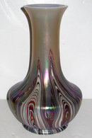Iridescent Pulled Feather Glass Vase by Rindskopf