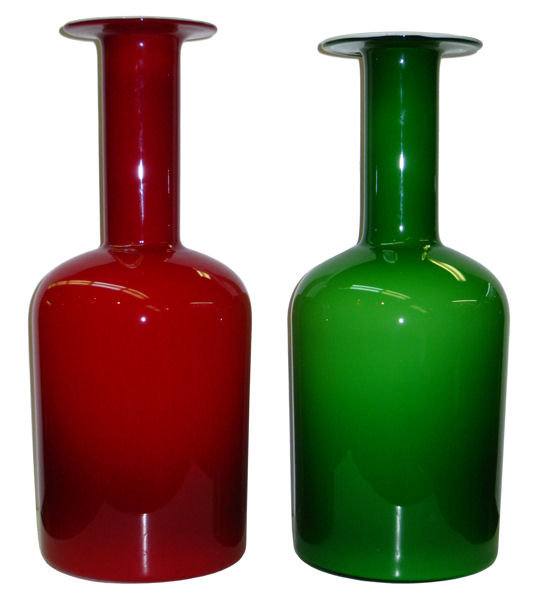 Red and Green Gulwase Glass Vases by Otto Brauer for Kastrup Holmegaard