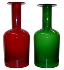 Red and Green Gulwase Glass Vases by Otto Brauer for Kastrup Holmegaard