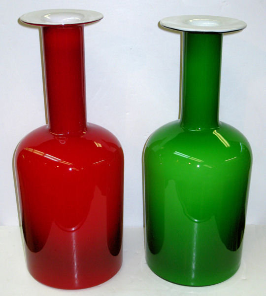 Red and Green Gulwase Glass Vases by Otto Brauer for Kastrup Holmegaard