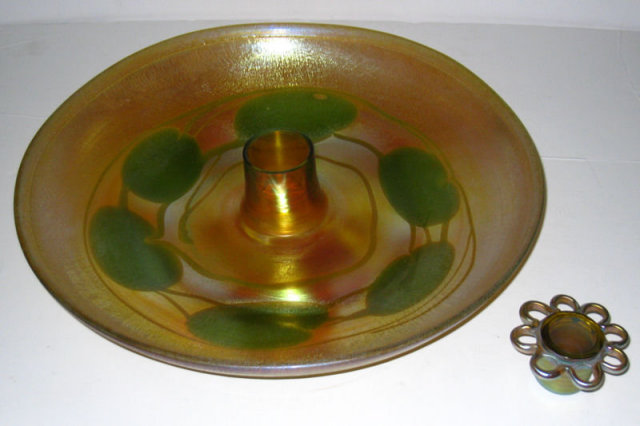 Golden Iridescent Favrile Glass Centerpiece with Frog by Tiffany