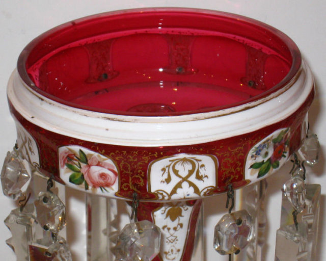 Pair of Antique Ruby Red Cased Glass Lusters ( Lustres ) Attributed to Moser