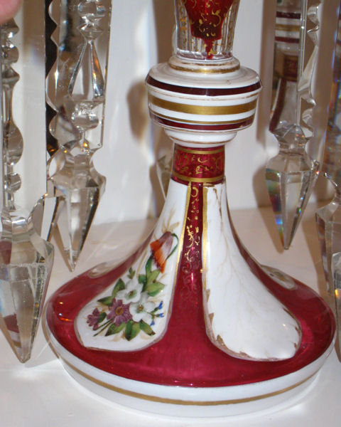 Pair of Antique Ruby Red Cased Glass Lusters ( Lustres ) Attributed to Moser