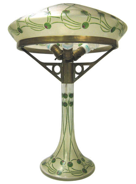 Antique Judgenstil Glass Table Lamp by Ludwig Sutterlin for Fritz Eckert