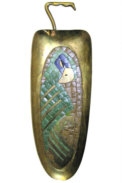 Mid-Century Parrot Mosaic Brass Tray by Salvador Teran