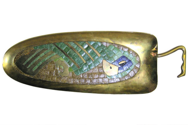 Mid-Century Parrot Mosaic Brass Tray by Salvador Teran