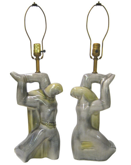 Pair Mid-century Heifetz Figural Ceramic Table Lamps