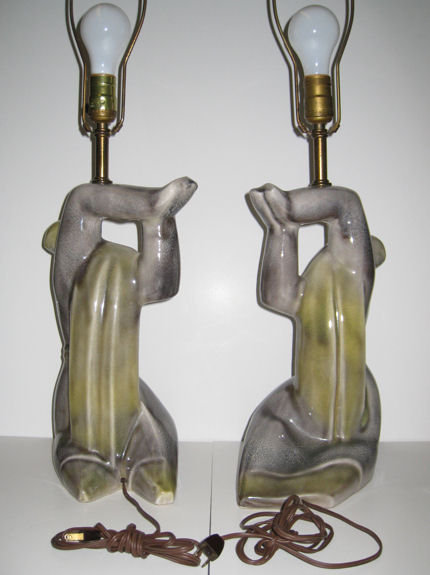Pair Mid-century Heifetz Figural Ceramic Table Lamps