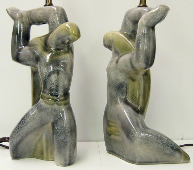 Pair Mid-century Heifetz Figural Ceramic Table Lamps