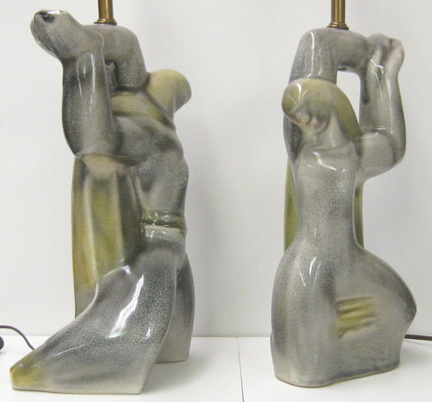 Pair Mid-century Heifetz Figural Ceramic Table Lamps