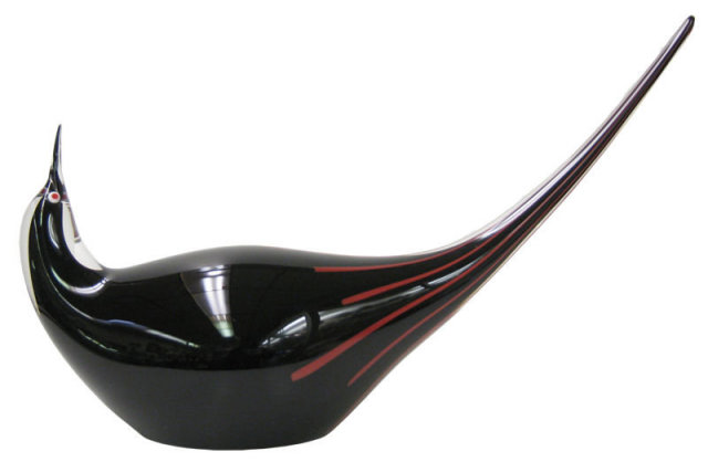 Seguso Vetri D' Arte Black Sommerso Glass Bird Sculpture