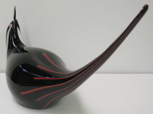 Seguso Vetri D' Arte Black Sommerso Glass Bird Sculpture