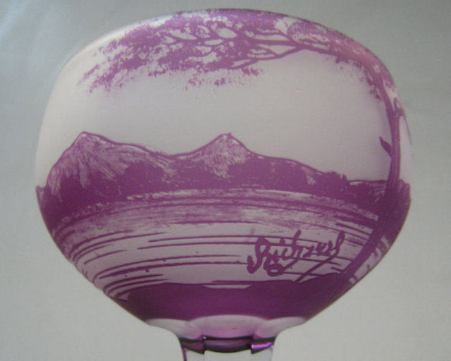 Set of 6 Richard Brand Etched Cameo Glass Wine Glasses by Loetz