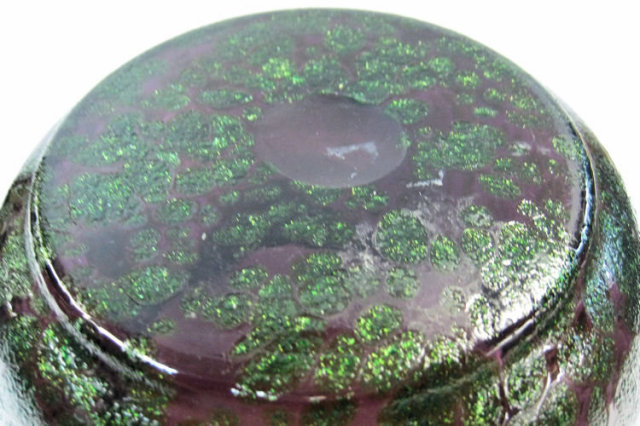 Art Nouveau Violet & Pebbled Green Oil Spot Glass Vase Attributed to Kralik