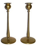 Pair Antique Arts & Crafts Brass Candlesticks In Manner of Robert Jarvie