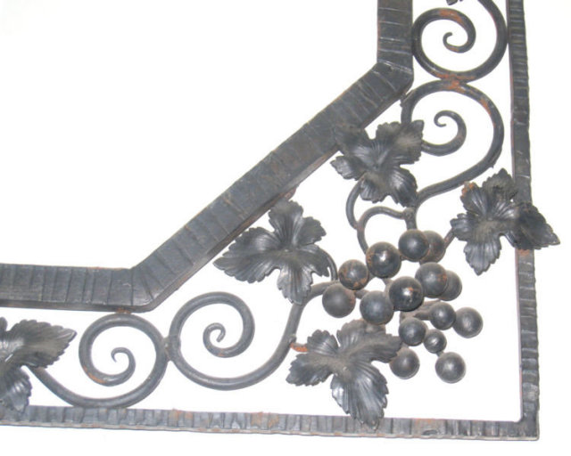 Art Deco Period Wrought Iron Mirror with Grapevine Motif